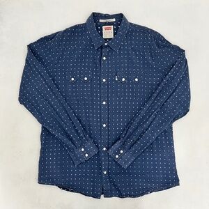 Levi's Mns Size XXL Button Up Western Shirt Blue Pearl Snap Sawtooth Pocket